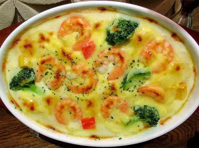 Gratin aux brocolis et crevettes