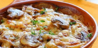 Gratin de pommes de terre, champignons et poulet