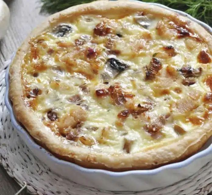 Quiche poulet curry champignons