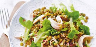 Salade des lentilles et poulet fumé